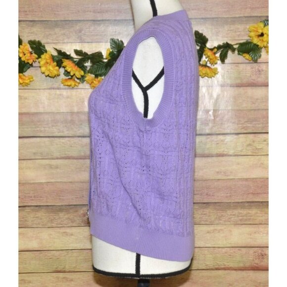 Time After Time Purple Sleeves Crochet Vest Crystal Button Front Size L Granny - Picture 5 of 11